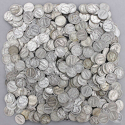 Mercury Dime Lot 90% Silver $50 Face 500 Circulated Mixed Date Us Coins