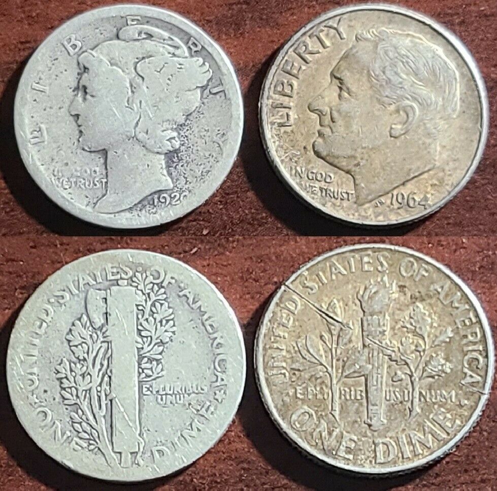 1920, 1964 Mercury + Roosevelt Silver Dimes