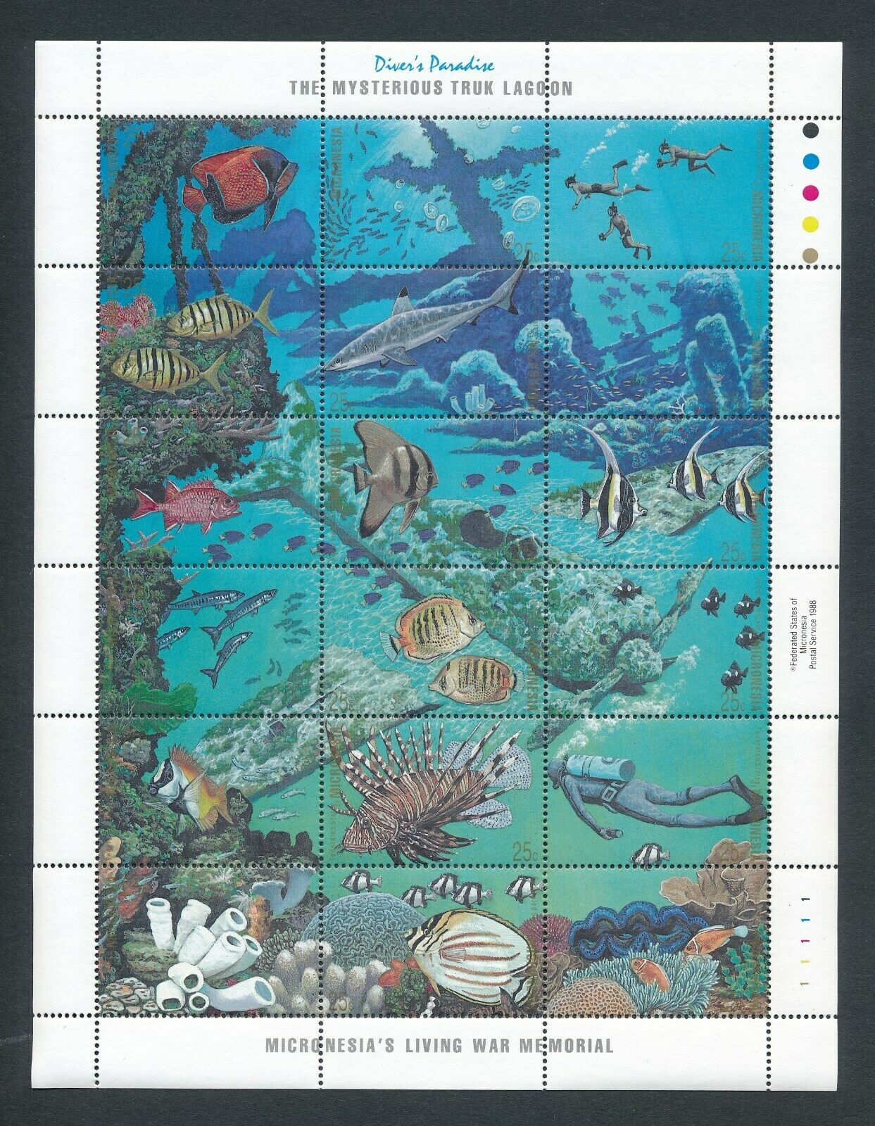 Micronesia #71 "the Mysterious Truk Lagoon (1988)" Mini Sheet Of 18 Stamps *mnh*